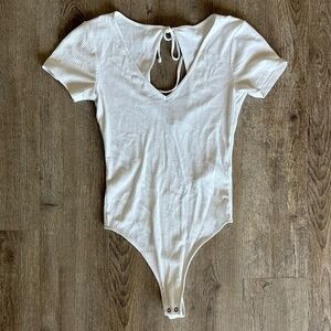 Abercrombie Ribbed Short-Sleeve White V-Neck Bodysuit